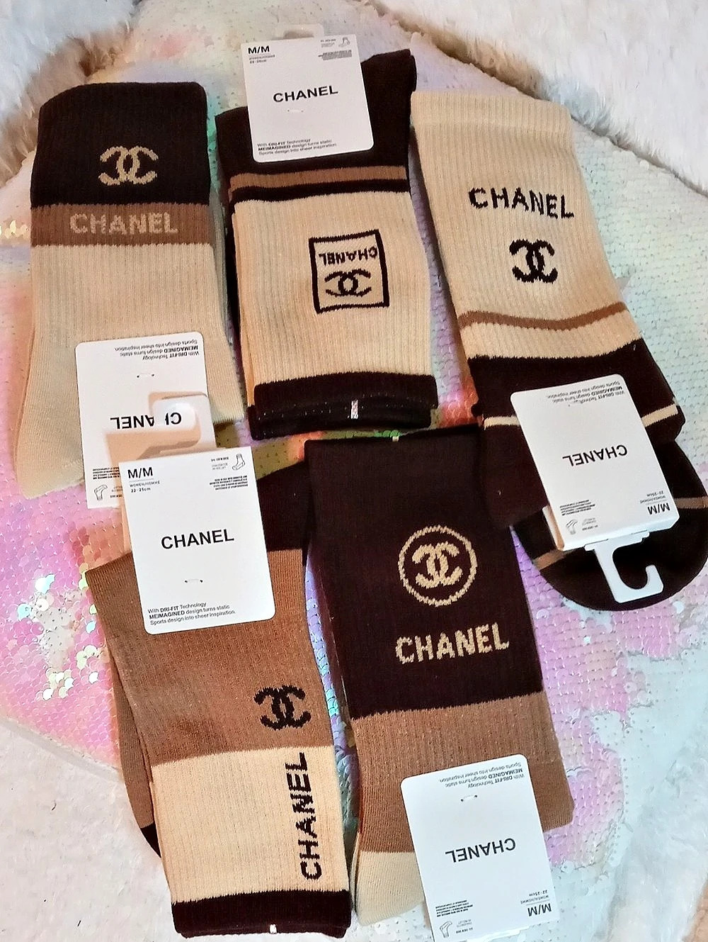 Chanel Drif-Fit Technology Meimagine Color Block Socks M/M NWT (5pairs)